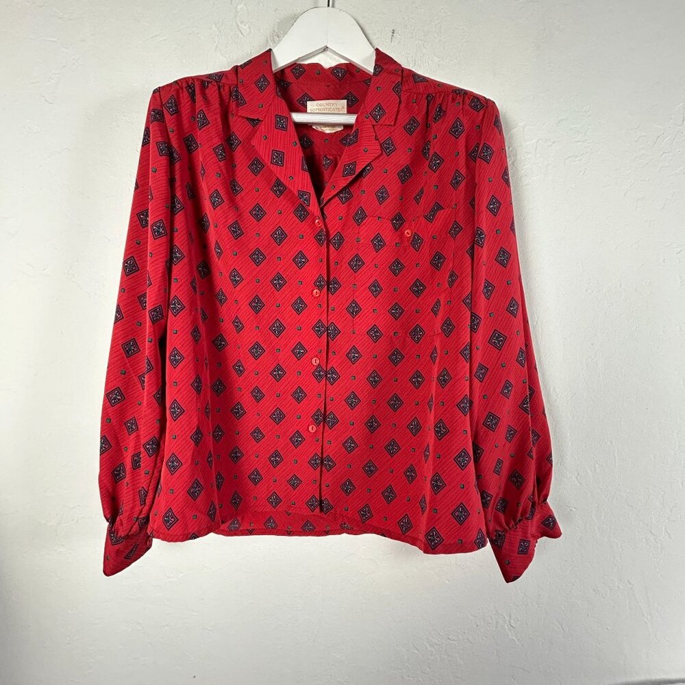 Vintage Pendleton Country Sophisticates Womens Red Geometric Button-Up Blouse